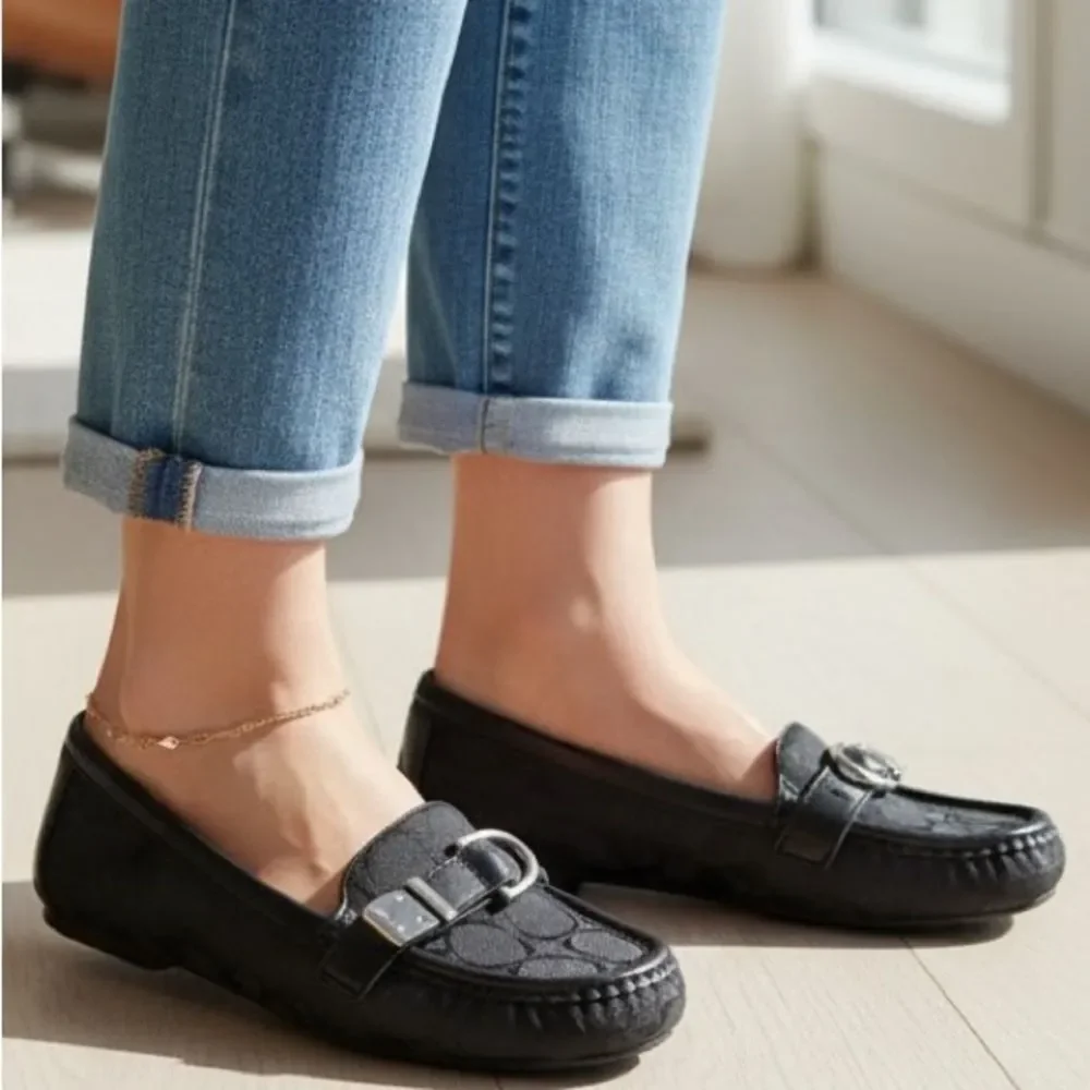 Coach Women’s Signature Jacquard Loafers Black Leather Size 8 Flats